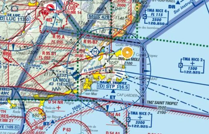 extrait de la carte Geoportail autour de Saint-Tropez