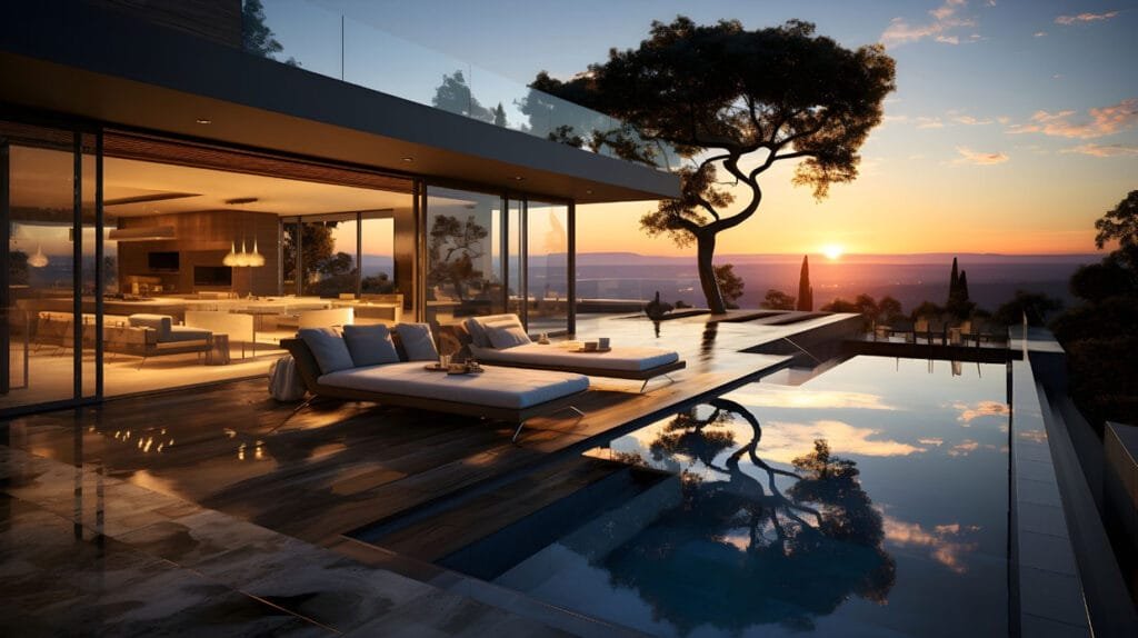 Villa de la French Riviera au coucher du soleil prise de vue aérienne par drone