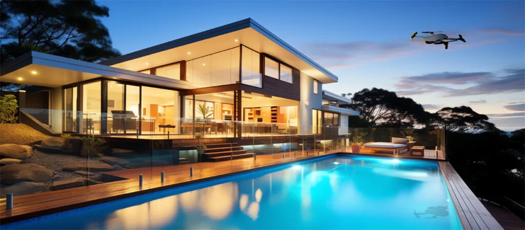 Photo de drone d'une villa de luxe dans les Alpes Maritimes, drone pour l'immobilier à Cannes ou pilote de drone immobilier à Saint-Tropez ?