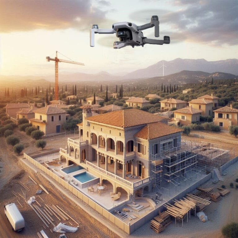 drone survolant un chantier en région côte d'azur pour photographier l'état d'avancement des travaux drone flying over a construction site in the Côte d'Azur region to photograph the progress of the work