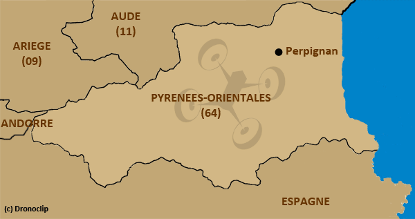 Département des Pyrénéées-Orientales (66), zone d'intervention pour des images aériennes par Drone avec DronoClip, sur Perpignan et les environs