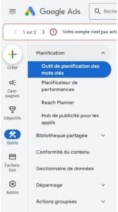 Outil de planification des mots-clés dans Google Ads, utilisé par DronoClip pour choisir les mots-clés stratégiques de votre annonce Google Ads