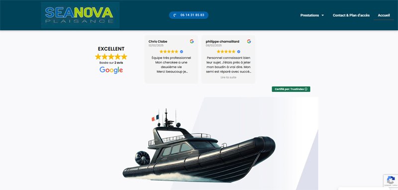 Copie d'écran du site wordpress Senova Plaisancz créé par DronoClip